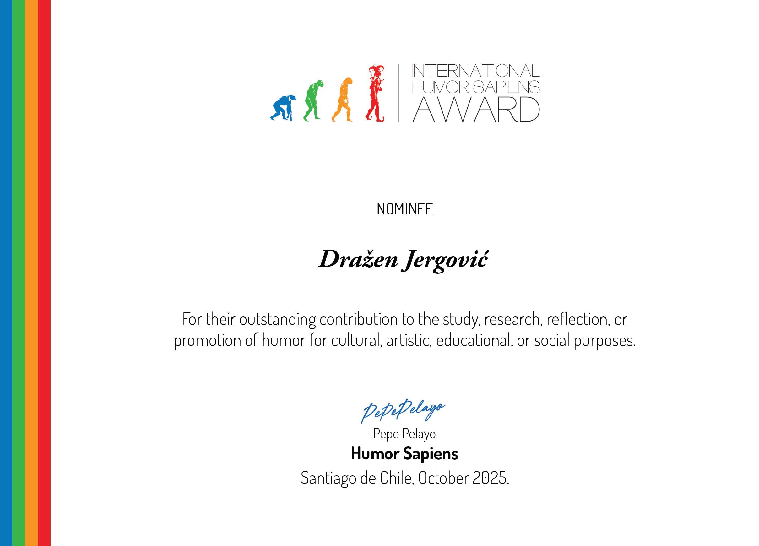 Drazen Jergovic nominacija za Humor Sapiens Award