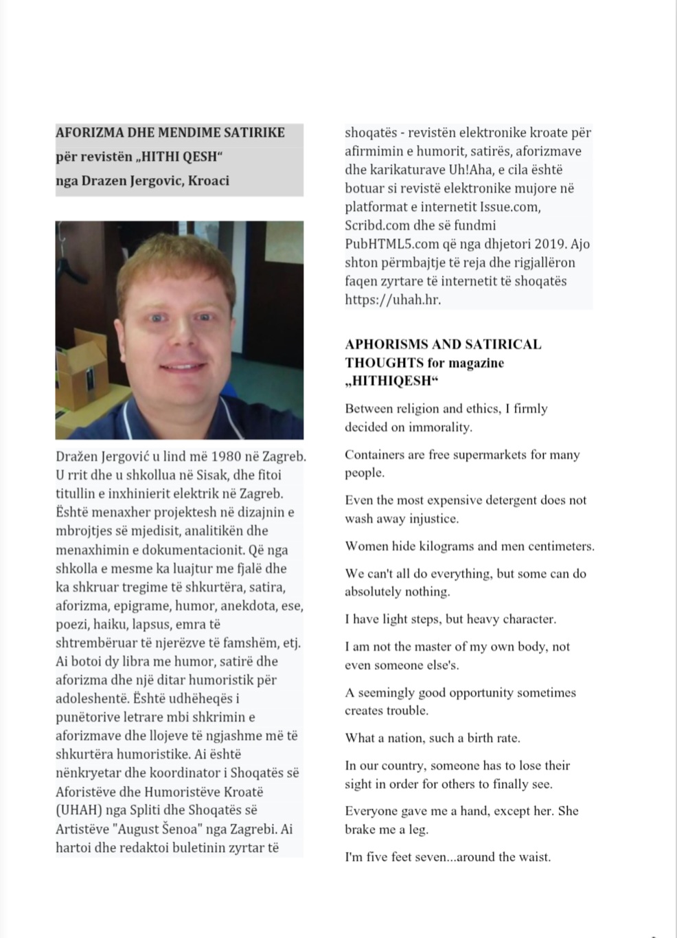 Drazen u kosovskom casopisu Hithi Qesh a