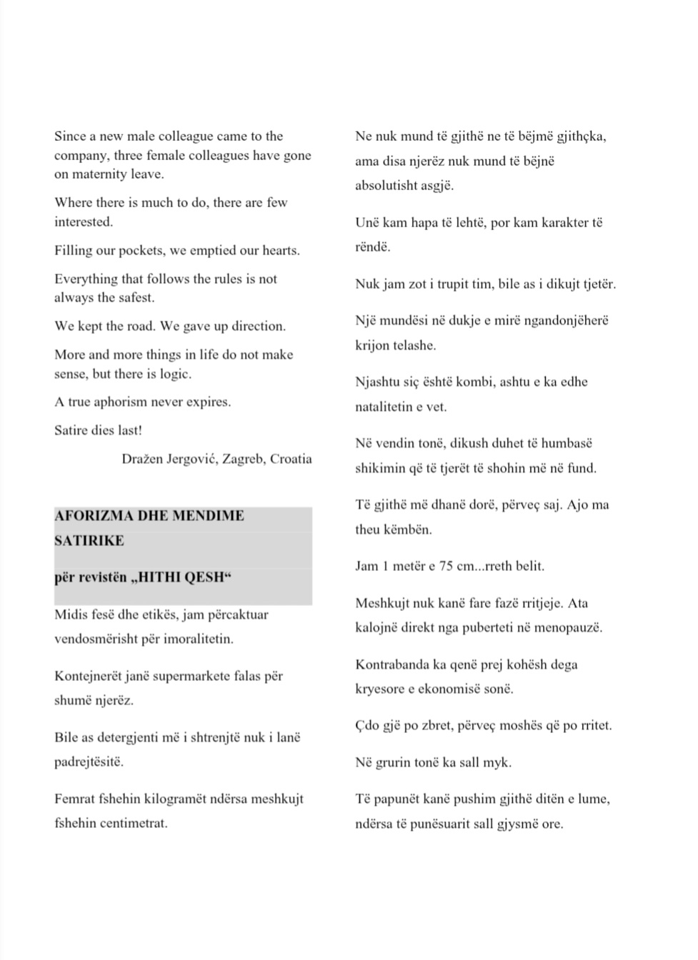 Drazen u kosovskom casopisu Hithi Qesh b